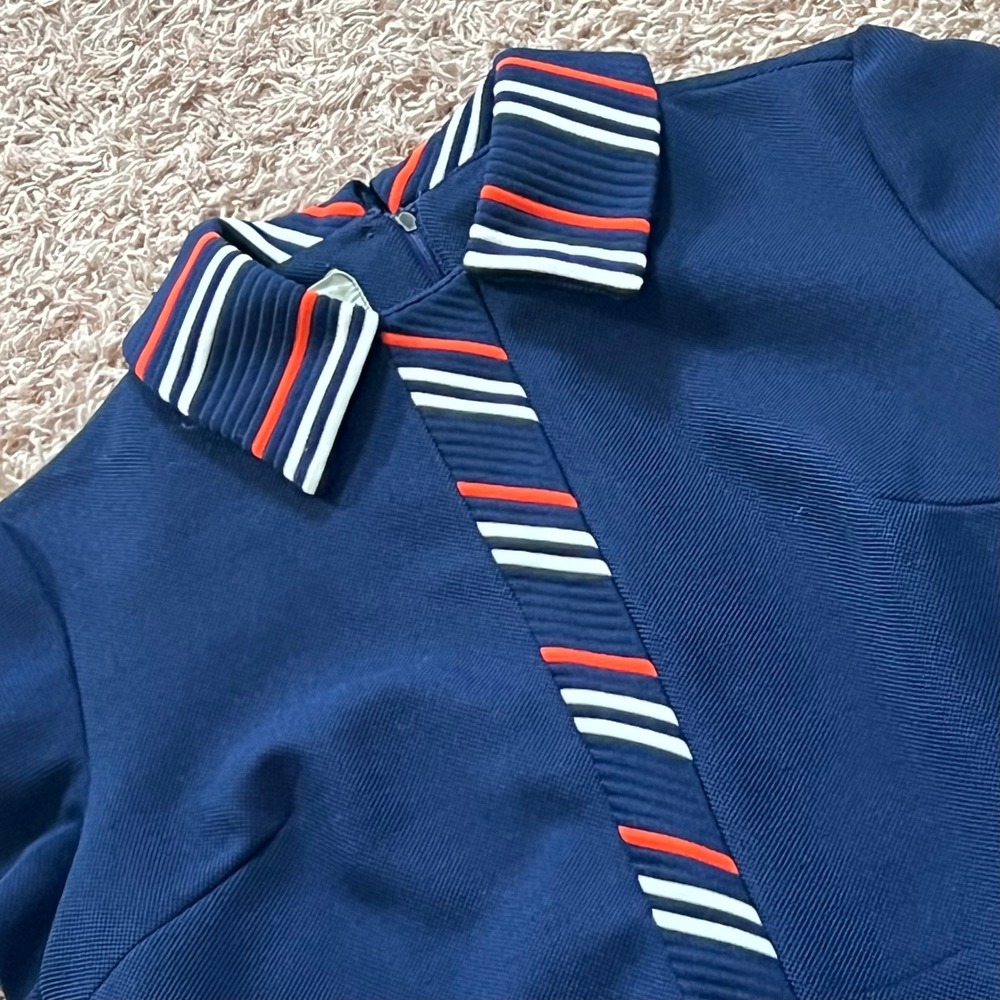 Bleeker Street Vintage Navy Blue Stripe Collar Shift Dress Retro 60s 70s Mod